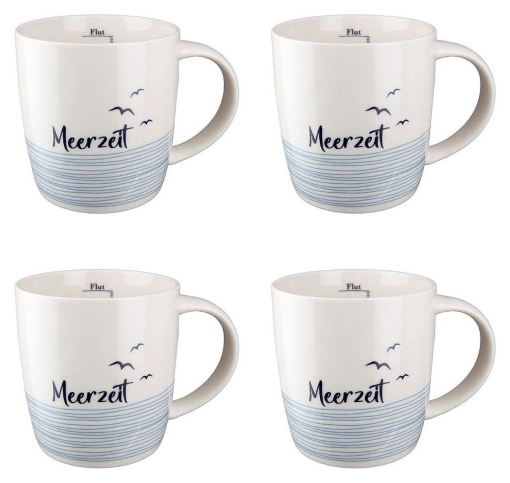 4tlg. Becher MEERZEIT weiß blau 380ml Jumbobecher maritim Produktbild 