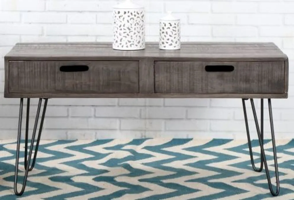 Table d'Appoint Grise 100cm en Bois de Manguier pour Salon Moderne