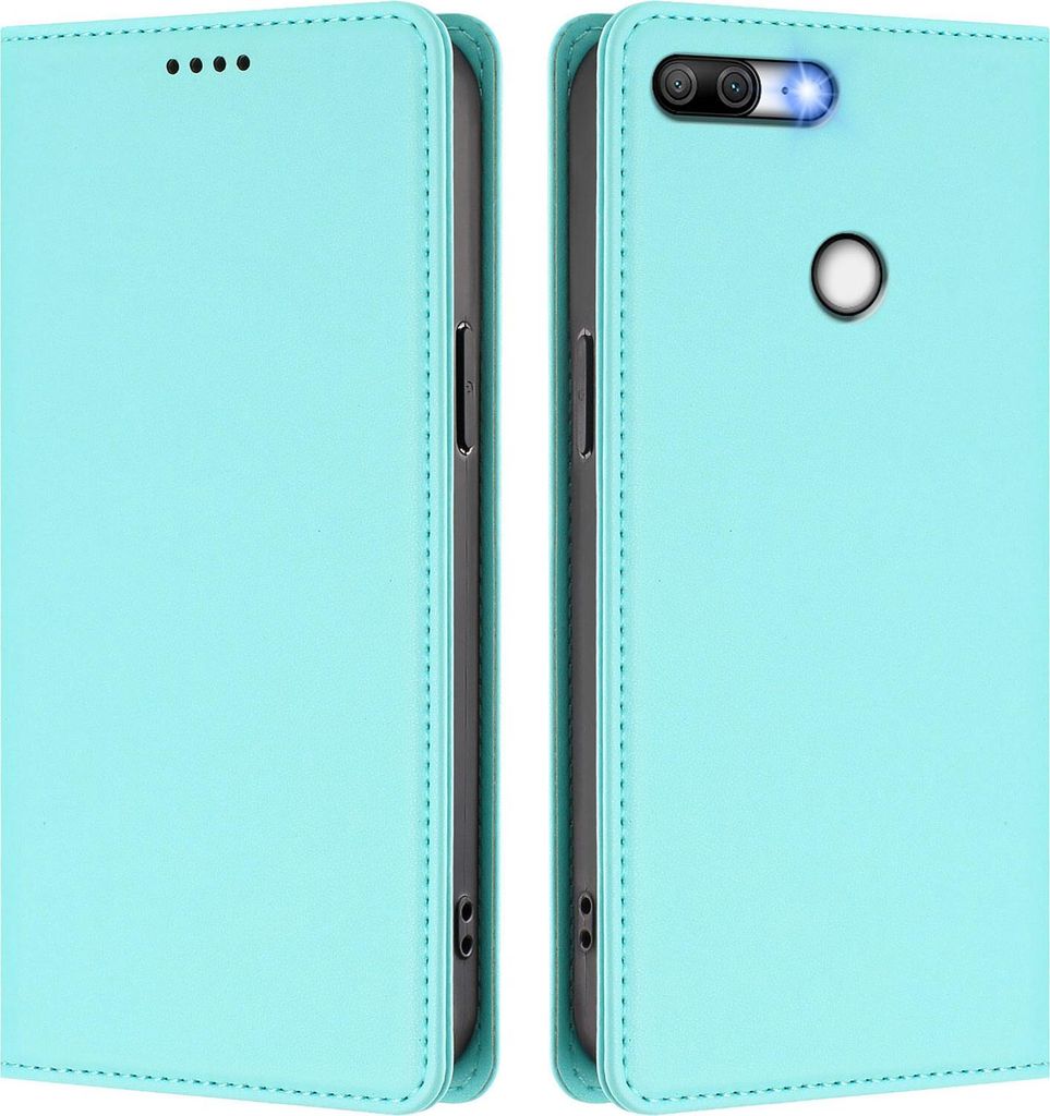Handyhülle für Honor 9 Lite, Kunstleder Klapphülle Stoßfeste Magnetische Hülle mit Ständer Türkis