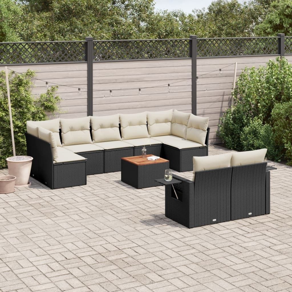 Design 10-tlg. Garten-Sofagarnitur mit Kissen Schwarz Poly Rattan, Gartenmöbel-Sets 2024 Neu