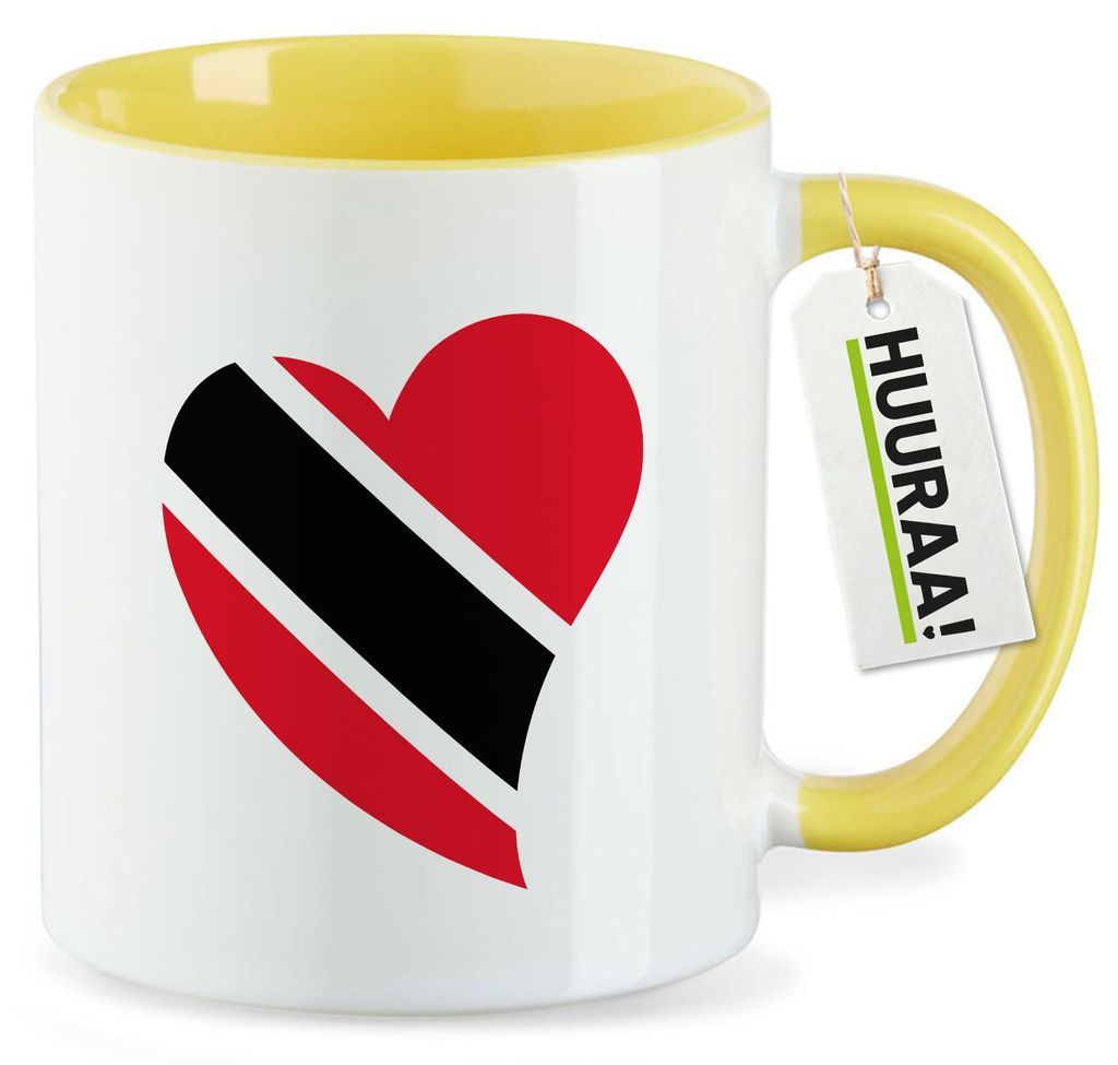 Huuraa Kaffeetasse Trinidad und Tobago Flagge Herz 330ml Gelb Keramik Kaffeebecher Geschenkidee