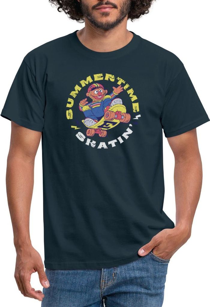 Spreadshirt Sesamstraße Ernie Summer Time Skatin' Skate Design Männer T-Shirt, M, Navy