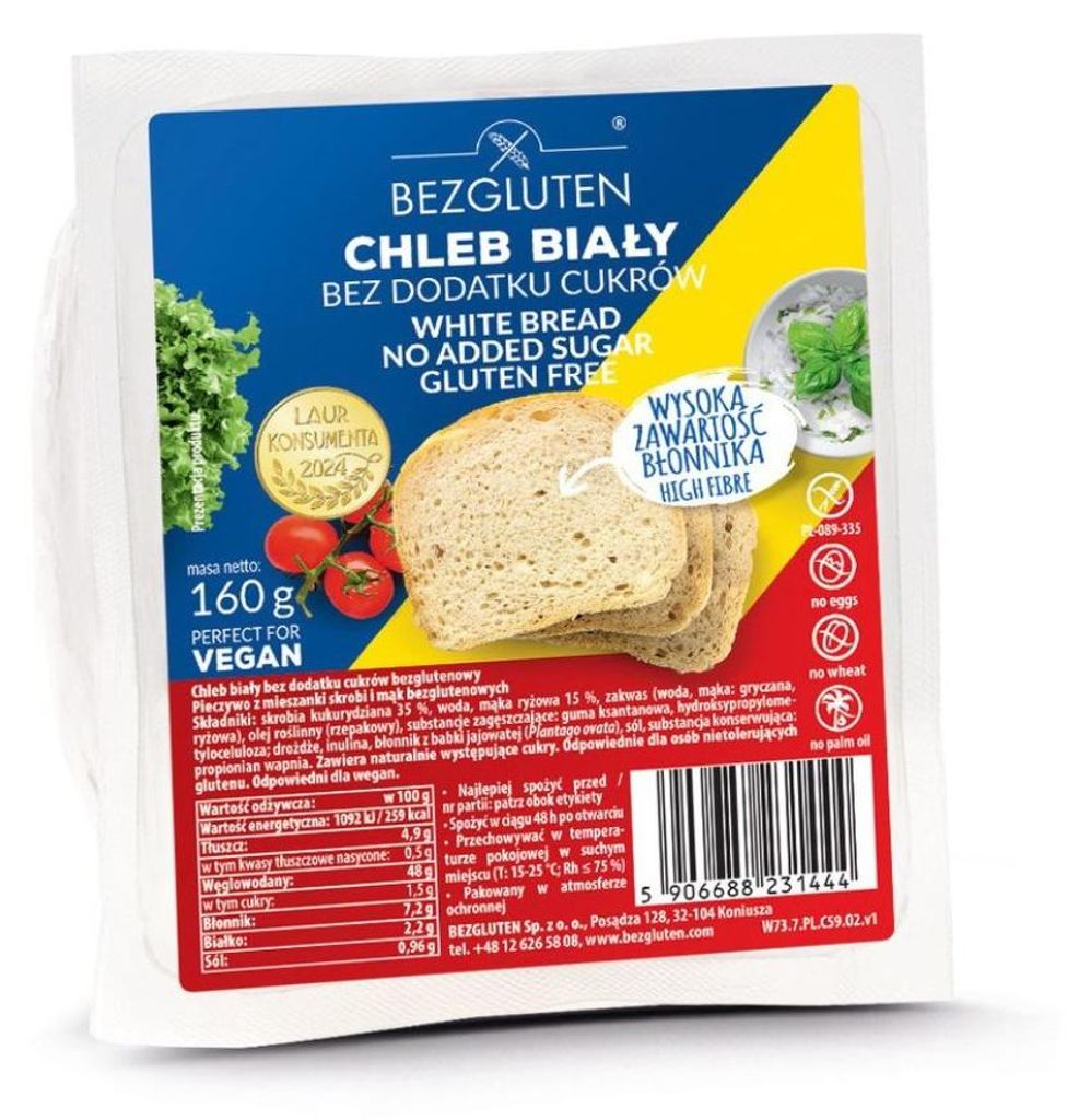 Bezgluten Weißbrot ohne Zuckerzusatz 160g
