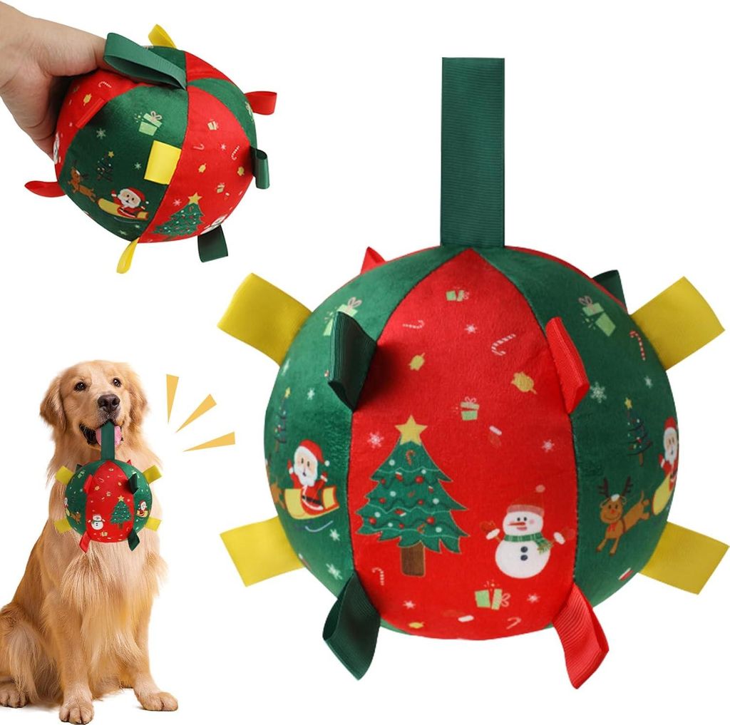 Hundeball, Weihnachtsspielzeugball mit Griff, Produktbild 