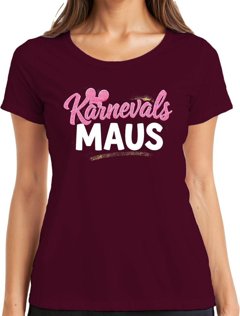 Karnevals Maus Fasching Rosa Glitzer Mäuschen Fasching Köln Party Damen T-Shirt, Burgundy, XL