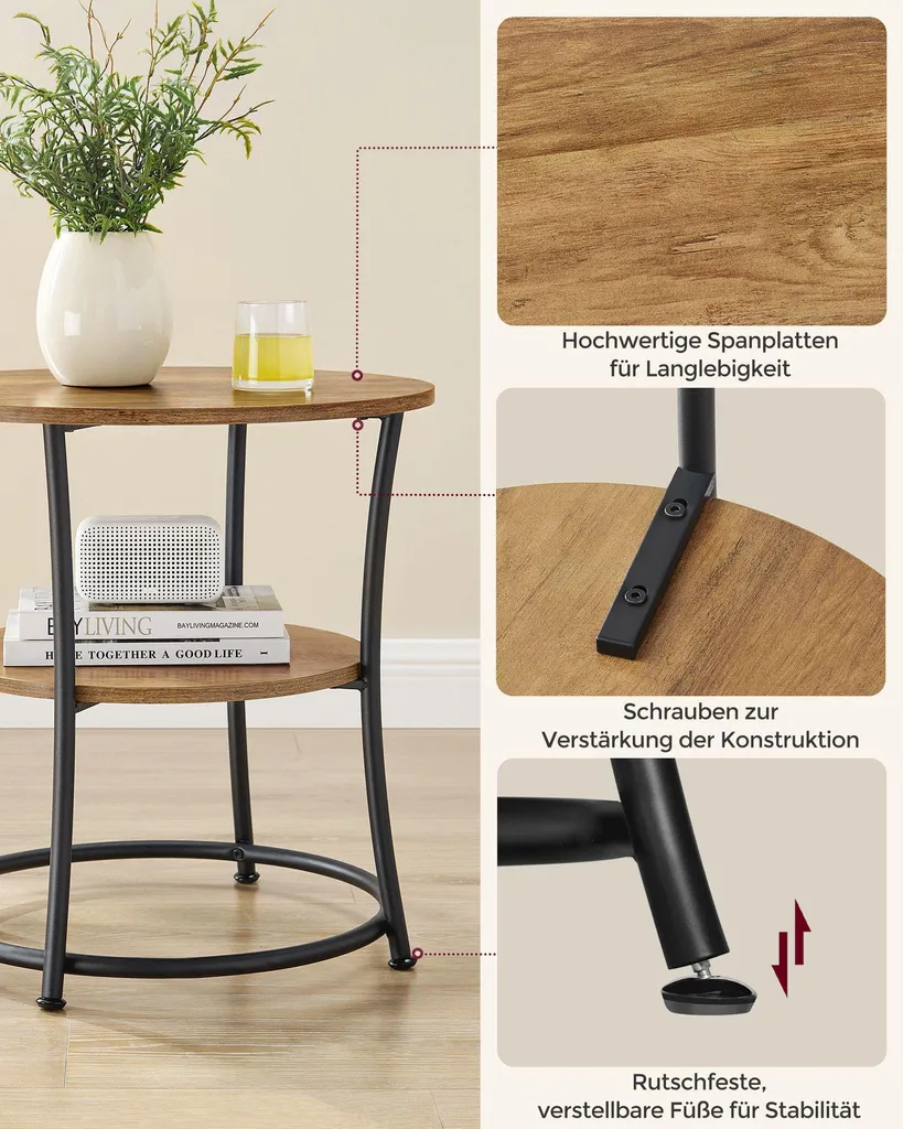 Table d'appoint robuste en acier double niveau étagère en métal