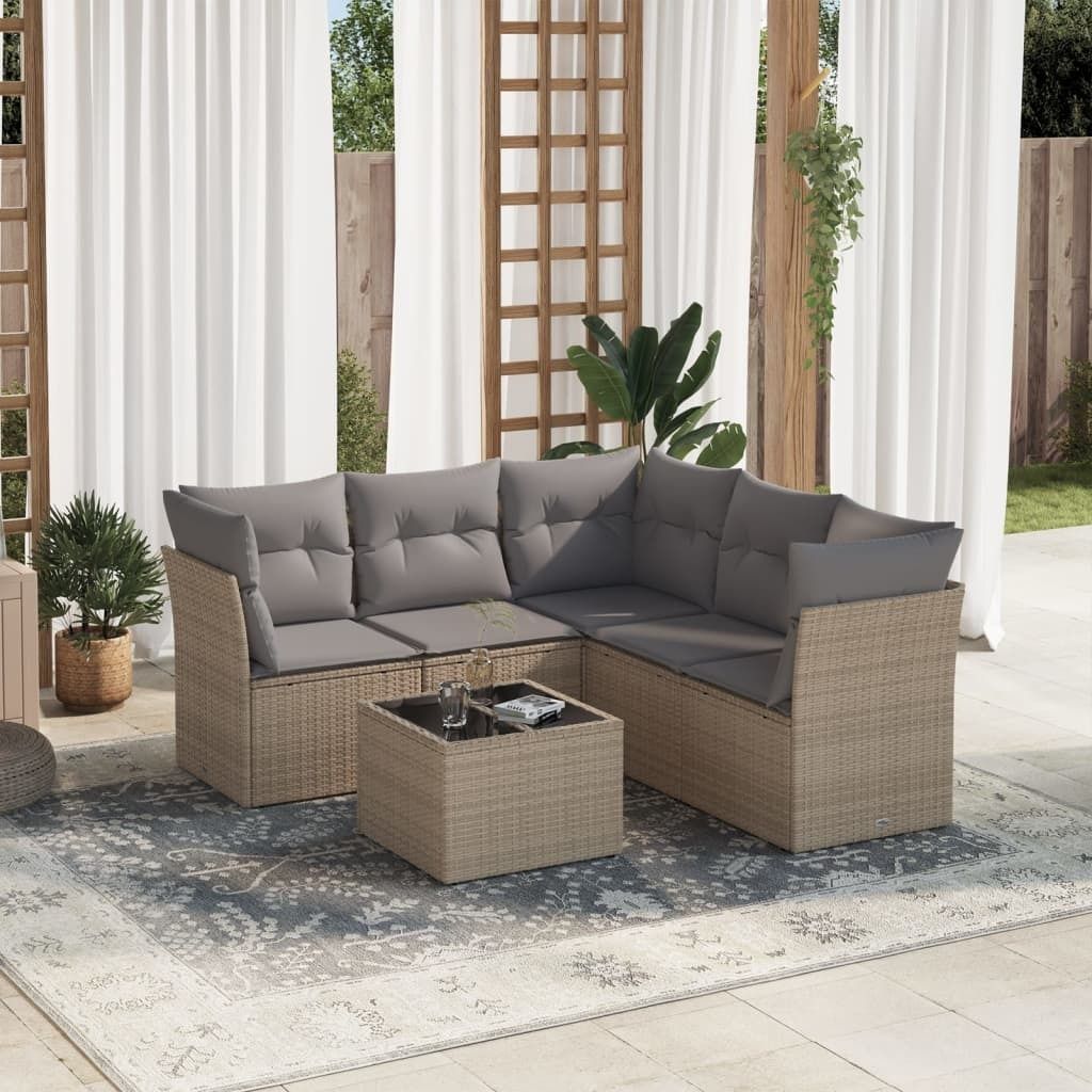 Design 6-tlg. Garten-Sofagarnitur mit Kissen Beige Poly Produktbild 