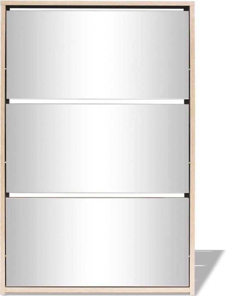" "Schuhschrank/Flurschuhregal Skandinavisch - Schuhkommode - mit 3 Fächern Spiegel Eiche-Optik 63x17x102,5 cm NeuMöbel 6991086
