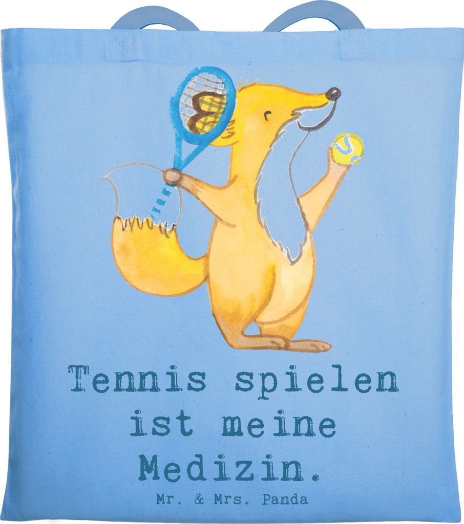 Mr. & Mrs. Panda Einkaufstasche Fuchs Tennis spielen - Sky Blue - Geschenk, Jutebeutel, Turnier, Tasche, Shopping, Tennisclub, Ballsportart, Beutel...