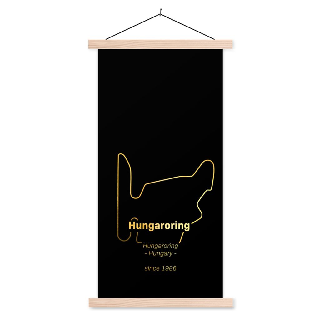 MuchoWow Textilposter Hungaroring - Formel 1 - Rennstrecke 60x120 cm mit holzfarbenen Rahmen - Holz
