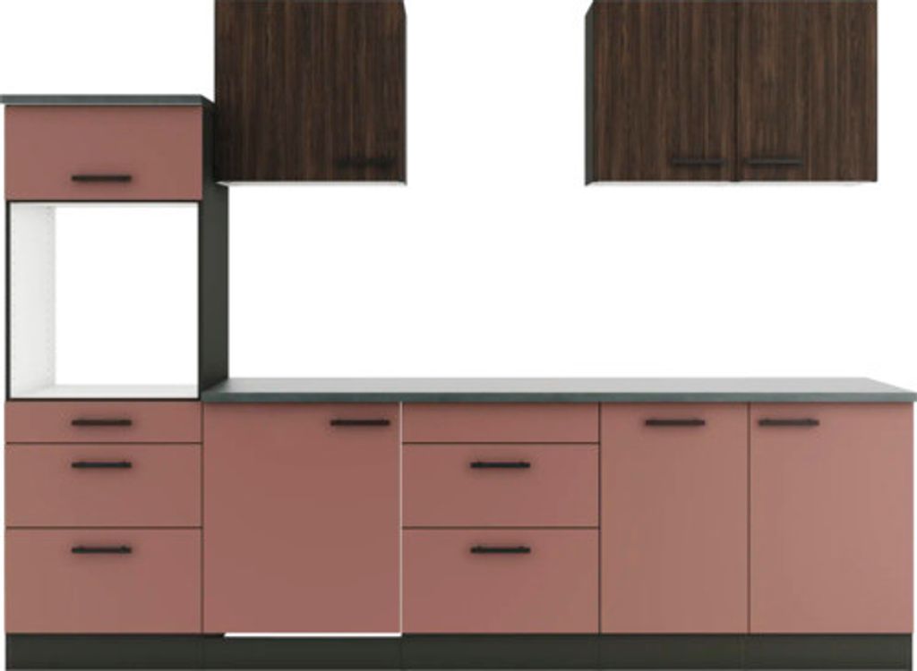 Optifit Küchenzeile ohne Geräte Rimini409/Nizza407 270 cm nussbaum rostrot matt zerlegt Variante reversibel KPRN 2789OE-