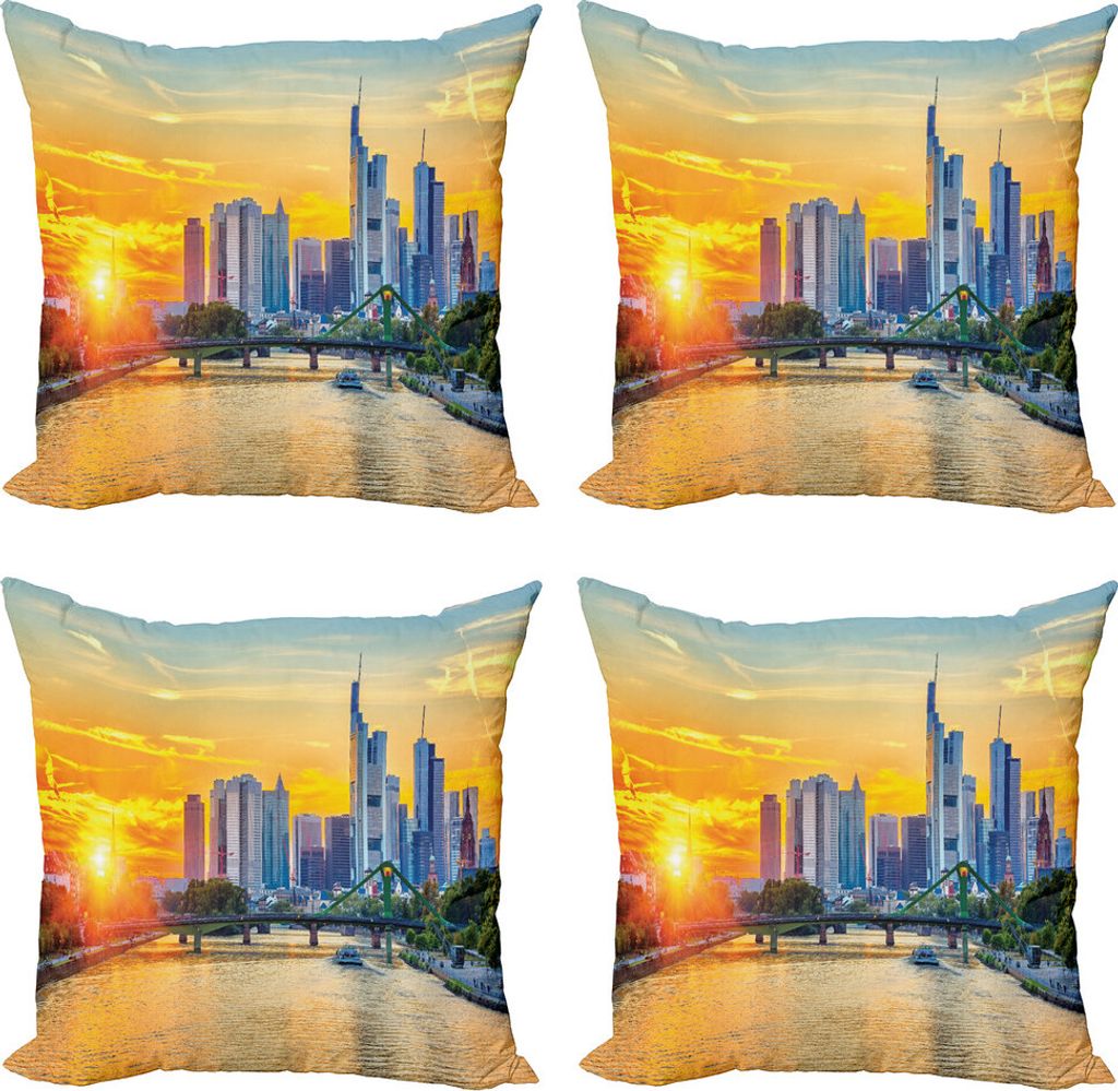 ABAKUHAUS Fernweh Kissenbezug Set (4 Stück), Frankfurt Architektur, Moderner Doppelseitiger Digitaldruck, 50 cm x 50 cm, Marigold Blau