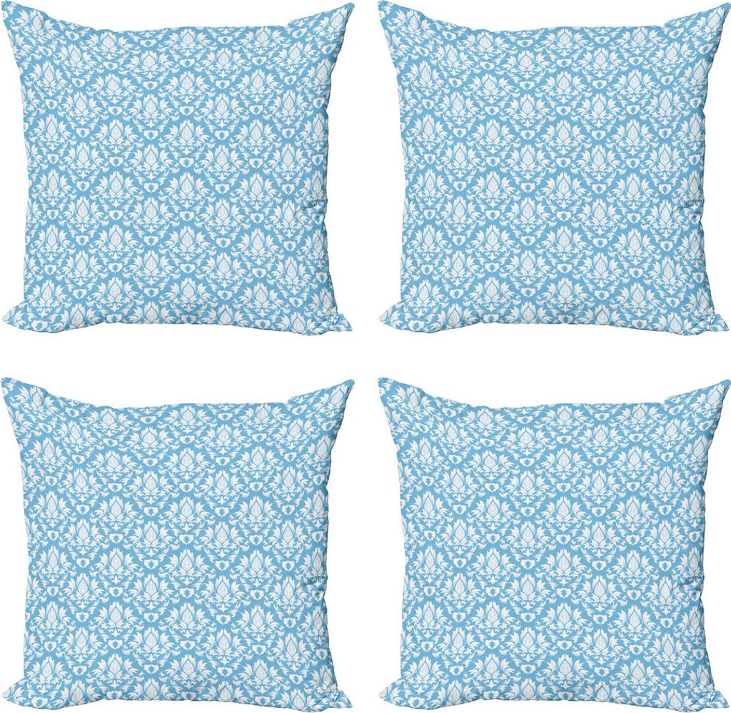 ABAKUHAUS Damast Kissenbezug Set (4 Stück), Blau Weiß Alten Garten, Moderner Doppelseitiger Digitaldruck, 50 cm x 50 cm, Sky Blue Weiß