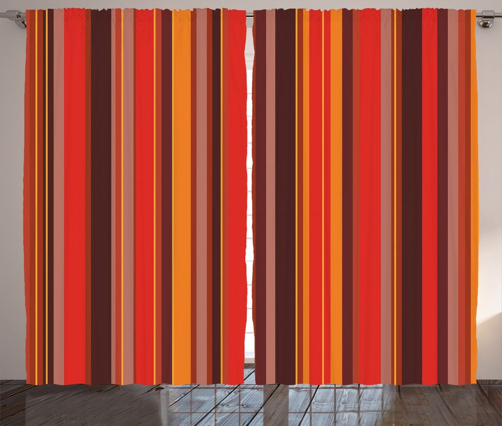 ABAKUHAUS Geometrisch Rustikaler Vorhang, Tiny und Dicke Linien, Wohnzimmer Universalband Gardinen mit Schlaufen und Haken, 280 x 175 cm, Gelb Brau...