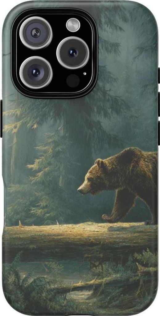 Braunbär auf umgestürztem Baumstamm im Wald – Hülle Kompatibel mit iPhone 16 Pro
