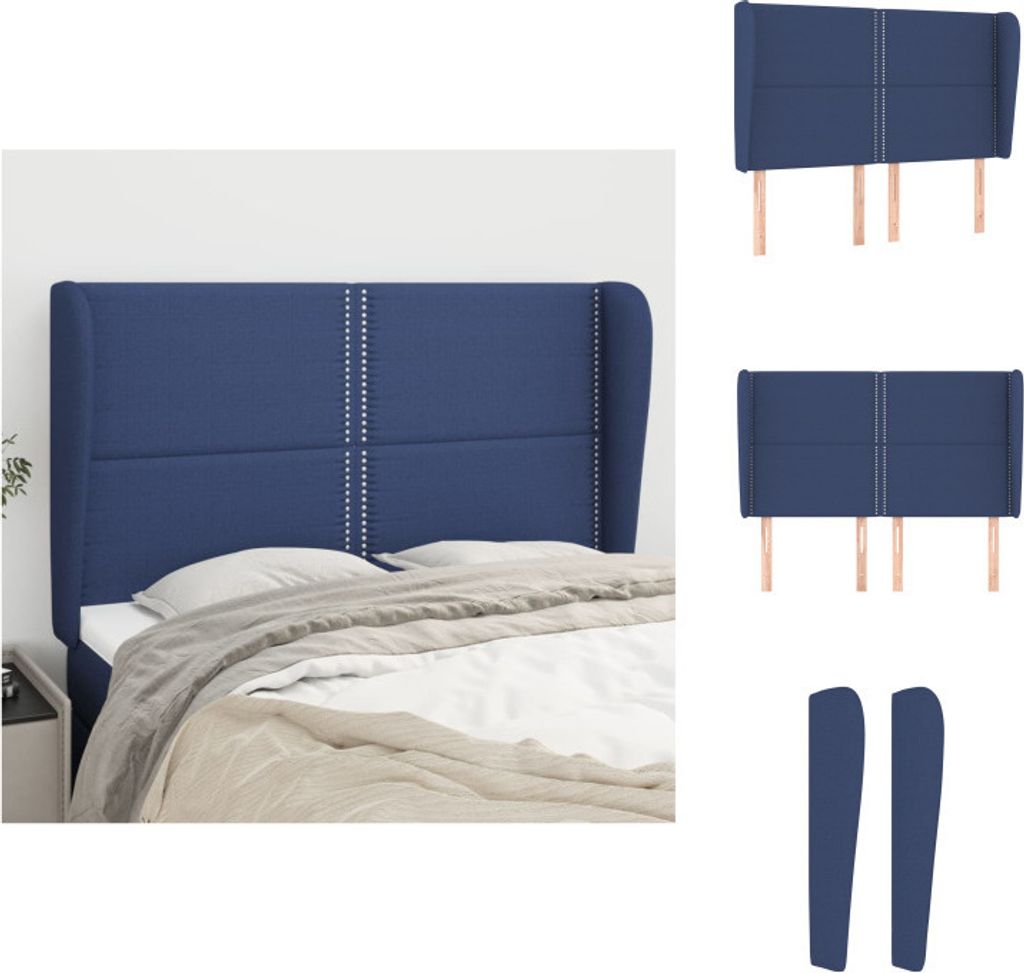 vidaXL Kopfteil mit Ohren Blau 147x23x118/128 cm Stoff - Kopf- & Fußenden