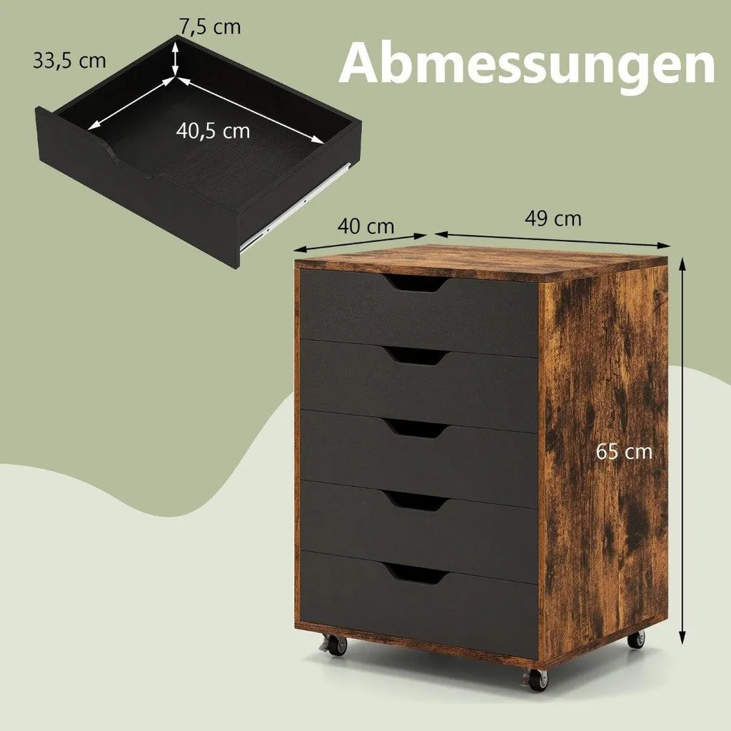 Caisson de bureau mobile bois brun 5 tiroirs pour dossiers - L40cm