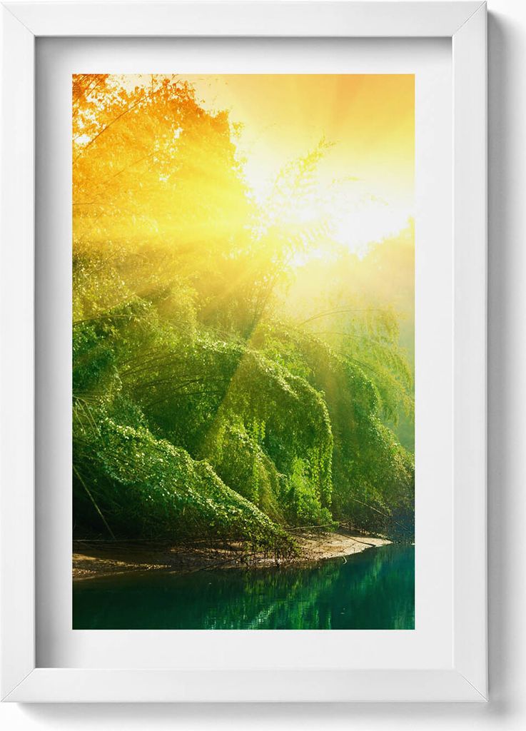 Naturlandschaft in der Sonne– Wandbild mit Rahmen – Gerahmtes Bild – Wanddekoration – 20x30 cm – Weiß