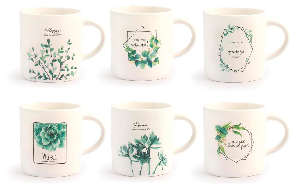 H&H – 6er-Set, verschiedene Tassen aus neuem Bone China „T Botanic“ cc220