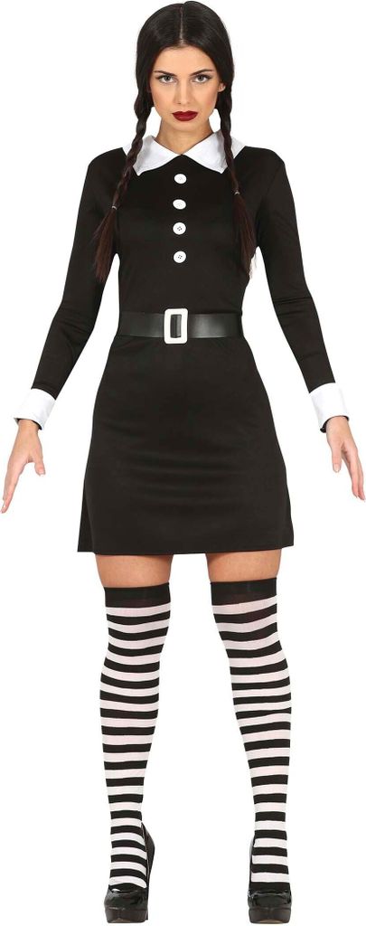 GUIRCA PARTIES Donnerstagskostüm Gothic Family Girl - Kurzes Schwarzes Kleid für Erwachsene Frauen Größe M 38-40 GUIRCA PARTIES