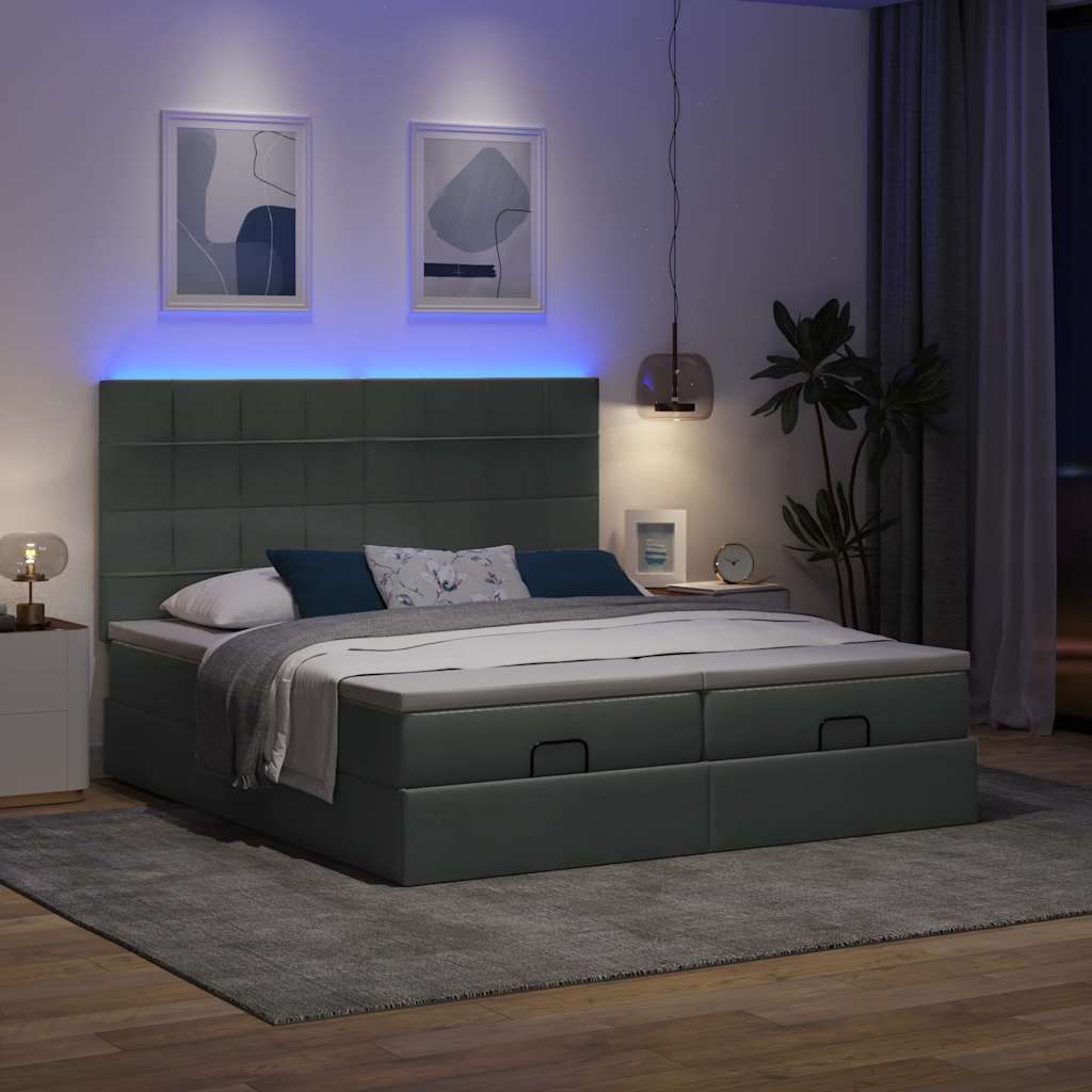 Maison Exclusive - Ottoman-Bett mit Matratzen & LEDs Dunkelgrau 160x200 cm Stoff