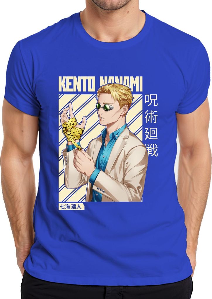 Kento Nanami Jujutsu Kaisen Anime Manga Anzug Geschenk Vintage Herren T-Shirt, Blau, XL