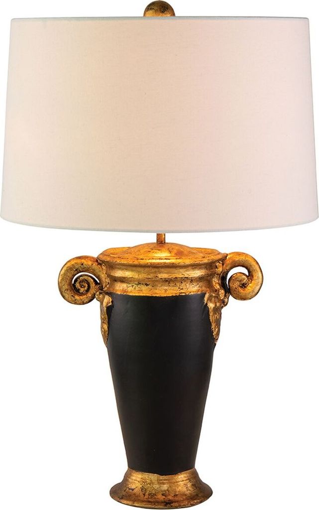 Nachttischleuchte Metall Stoff 63,5 cm in Schwarz Weiß Gold rund Modern Tischlampe