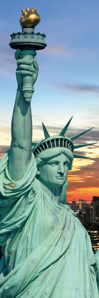 New York Kunstdruck Bild - Freiheitsstatue Und Skyline Bei Sonnenuntergang (91 x 30 cm)