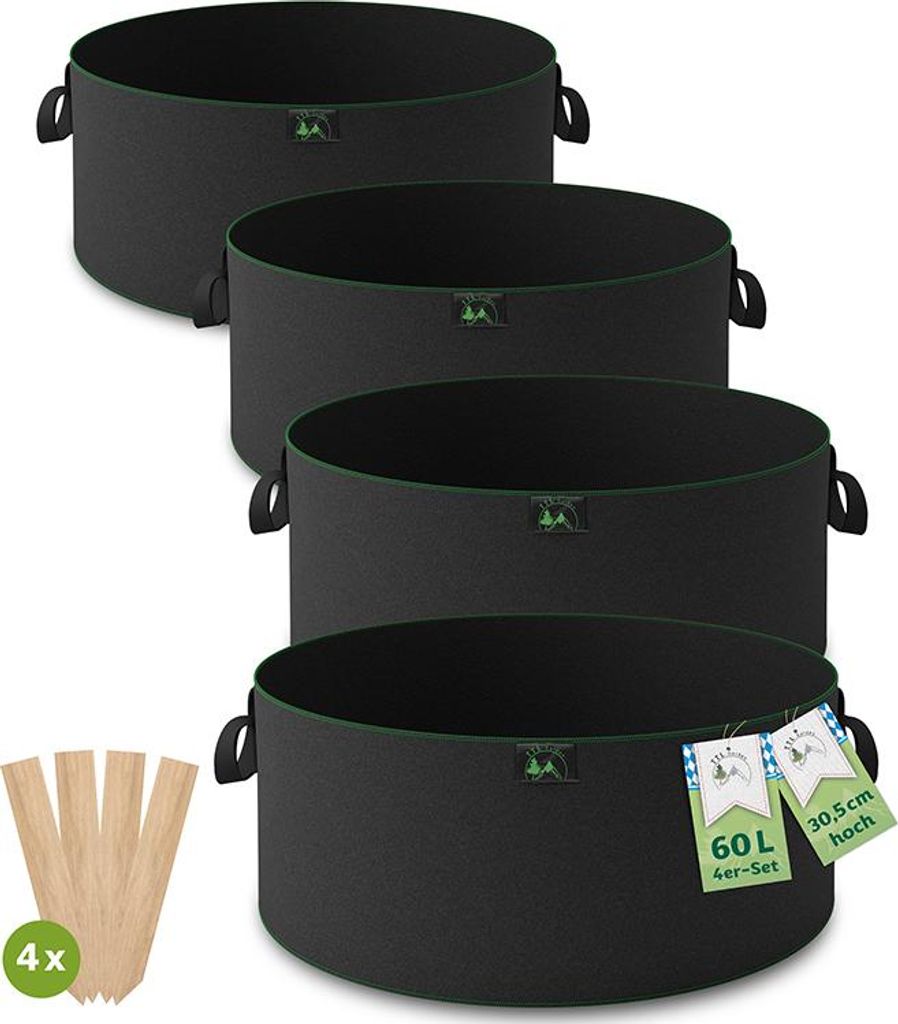 TTL GARDEN 4x 60L Hochbeet Pflanzsack – 4er Set Filz & Produktbild 