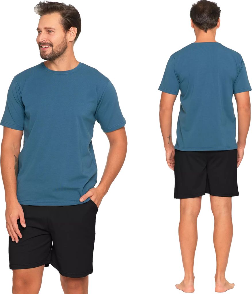 Moraj Herren kurzer Schlafanzug Kurzarm + Shorts Nachtanzug Baumwolle 4100-011, Dunkelgrün, 2XL