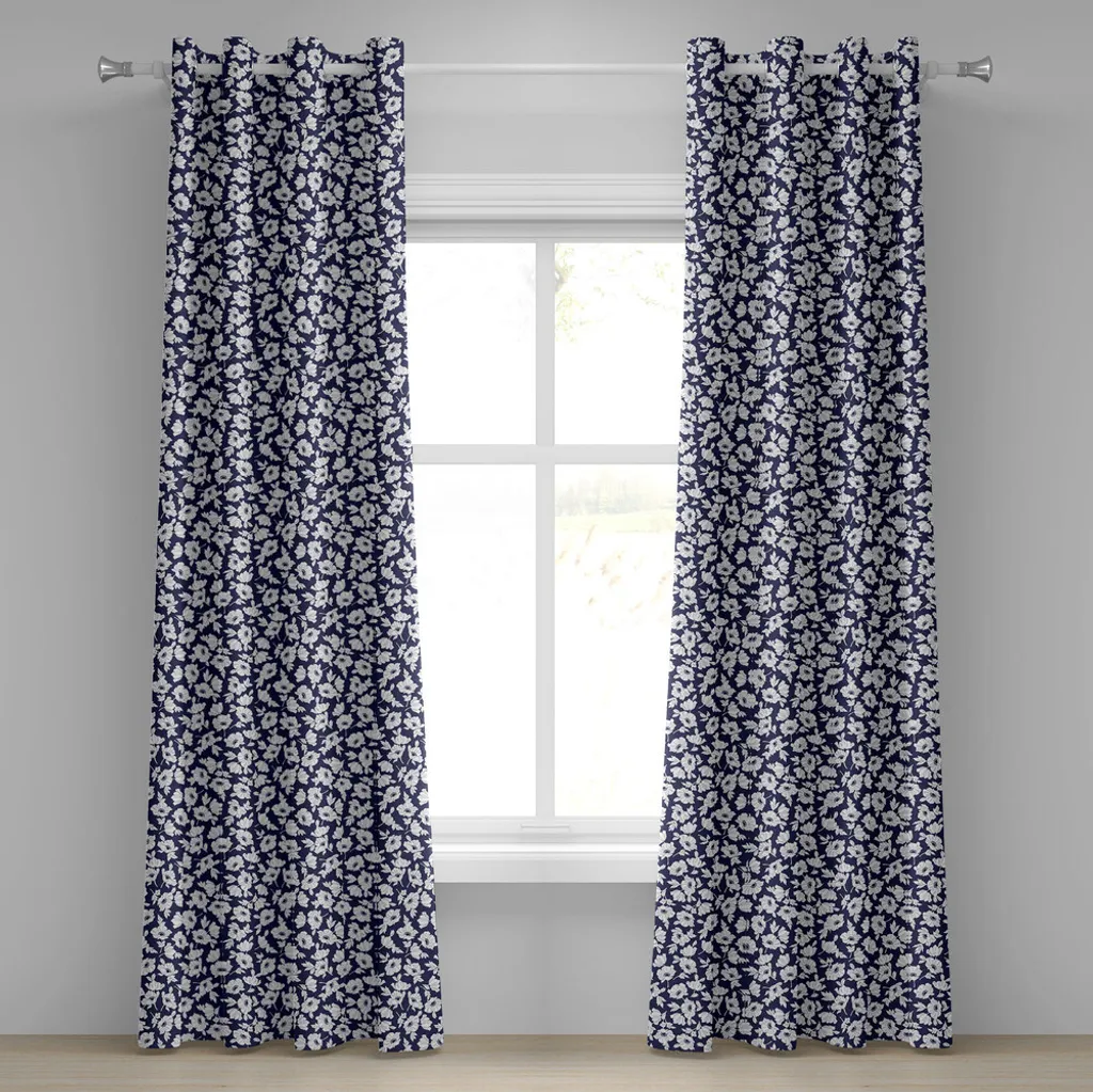 Rideaux décoratifs 2 panneaux motif floral blanc pour salon et chambre
