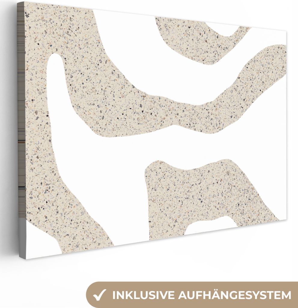 MuchoWow - Leinwandbilder - Abstrakt - Terrazzo - Design - Beige, Wandbild, Wanddeko Bilder Wohnzimmer, 120x80 cm