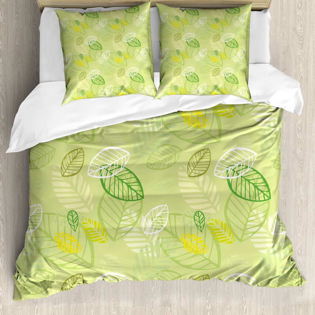 ABAKUHAUS Blumen Bettbezug Set für Einzelbetten, Wiederholte Blatt Design Kunst, Milbensicher Allergiker geeignet mit Kissenbezug, 200 cm x 200 cm...