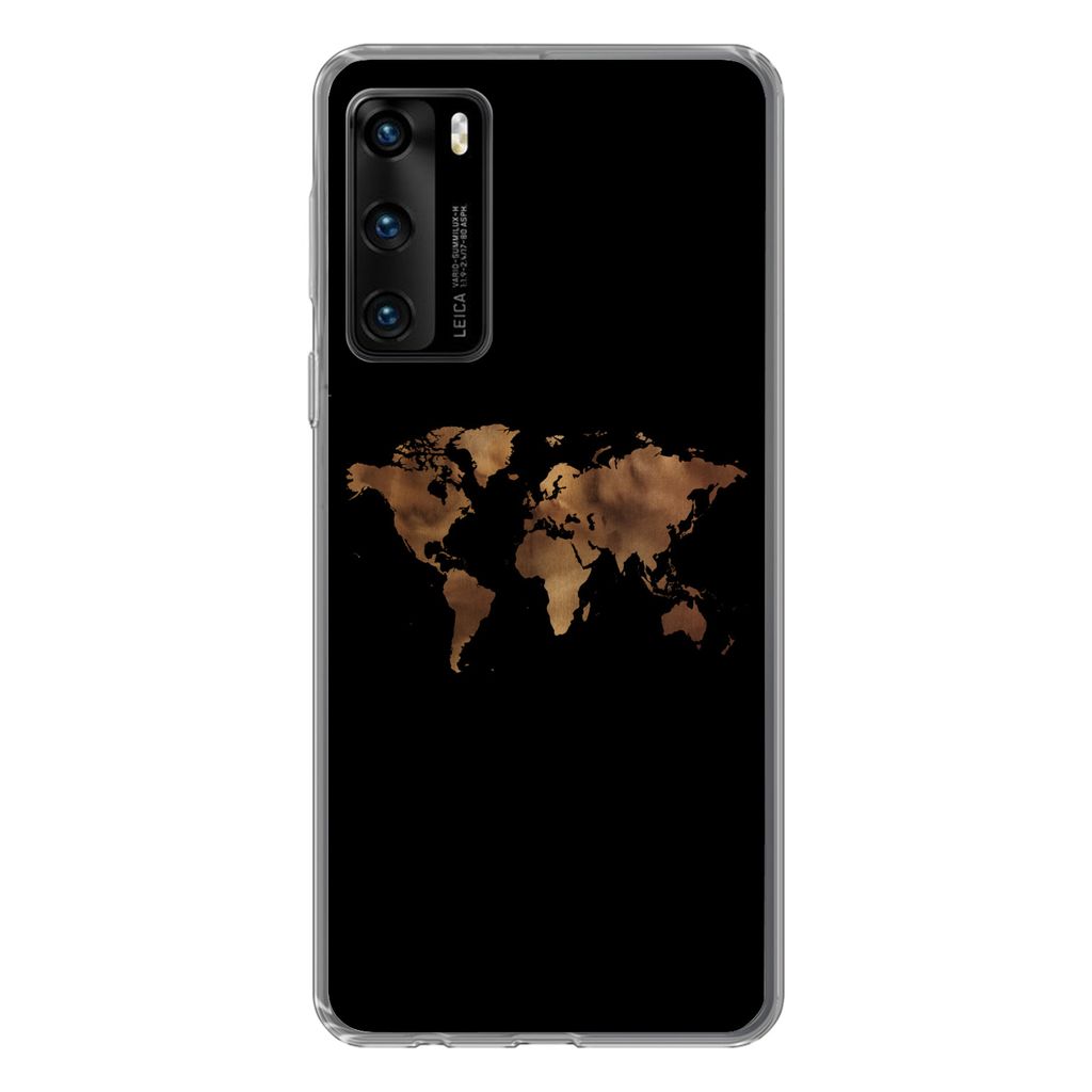 MuchoWow Handyhülle Schutzhülle Hülle für Huawei P40 Weltkarte - Stoff - Karte Silikon Softcase Handy Hülle - Handytasche