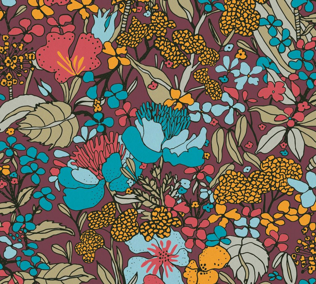 Architects Paper Blumentapete Floral Impression florale Tapete Vliestapete rot blau gelb beige schwarz 10,05 m x 0,53 m
