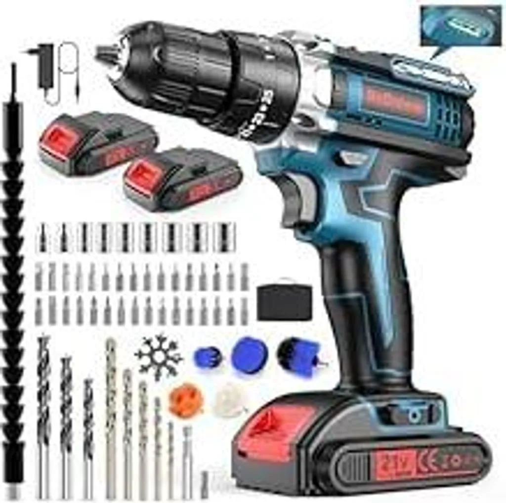 Avvitatore PONOSEU 21V 3 in 1: Trapano a Batteria 45Nm con 61 Accessori