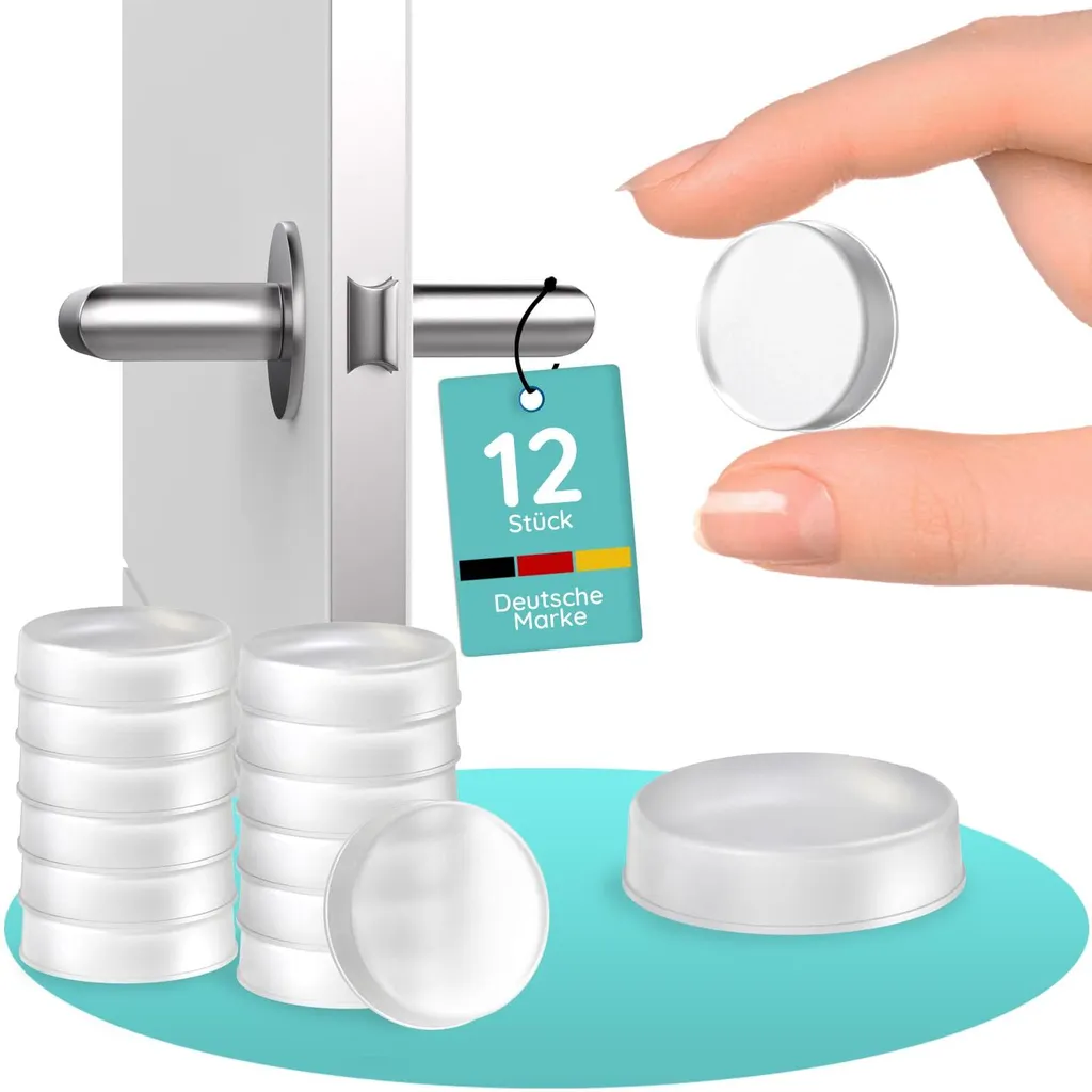12 Butées de porte autocollantes 20mm transparentes pour murs et poignées