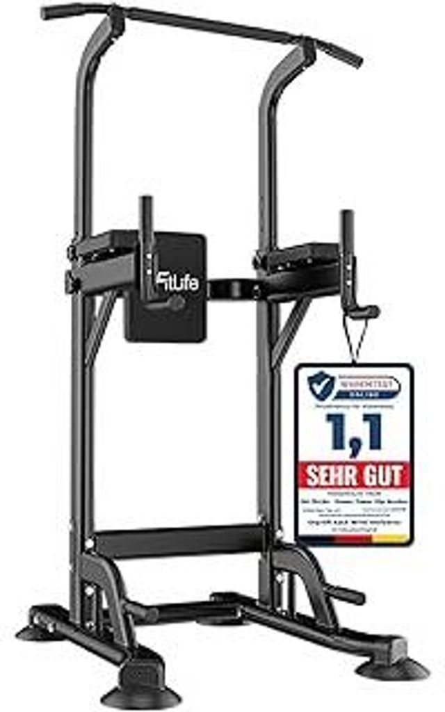 DH FitLife Power Tower Dip Station | Sport Geräte mit Klimmzugstange, Dip Barren u. Rückentrainer | Kraftstation Kraftturm | Fitness Station | Po...