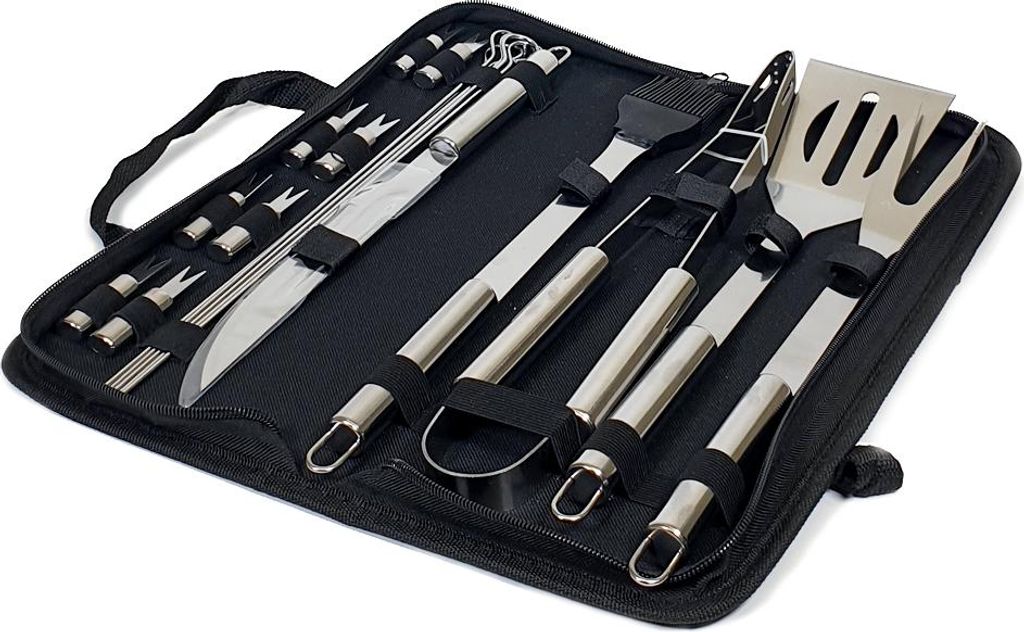 Krumble 18-Stück Barbecue-Set - 18 Stück aus Edelstahl - Inklusive praktischer Aufbewahrungstasche - Grillzubehör - Tranchiermesser - Messer - G...