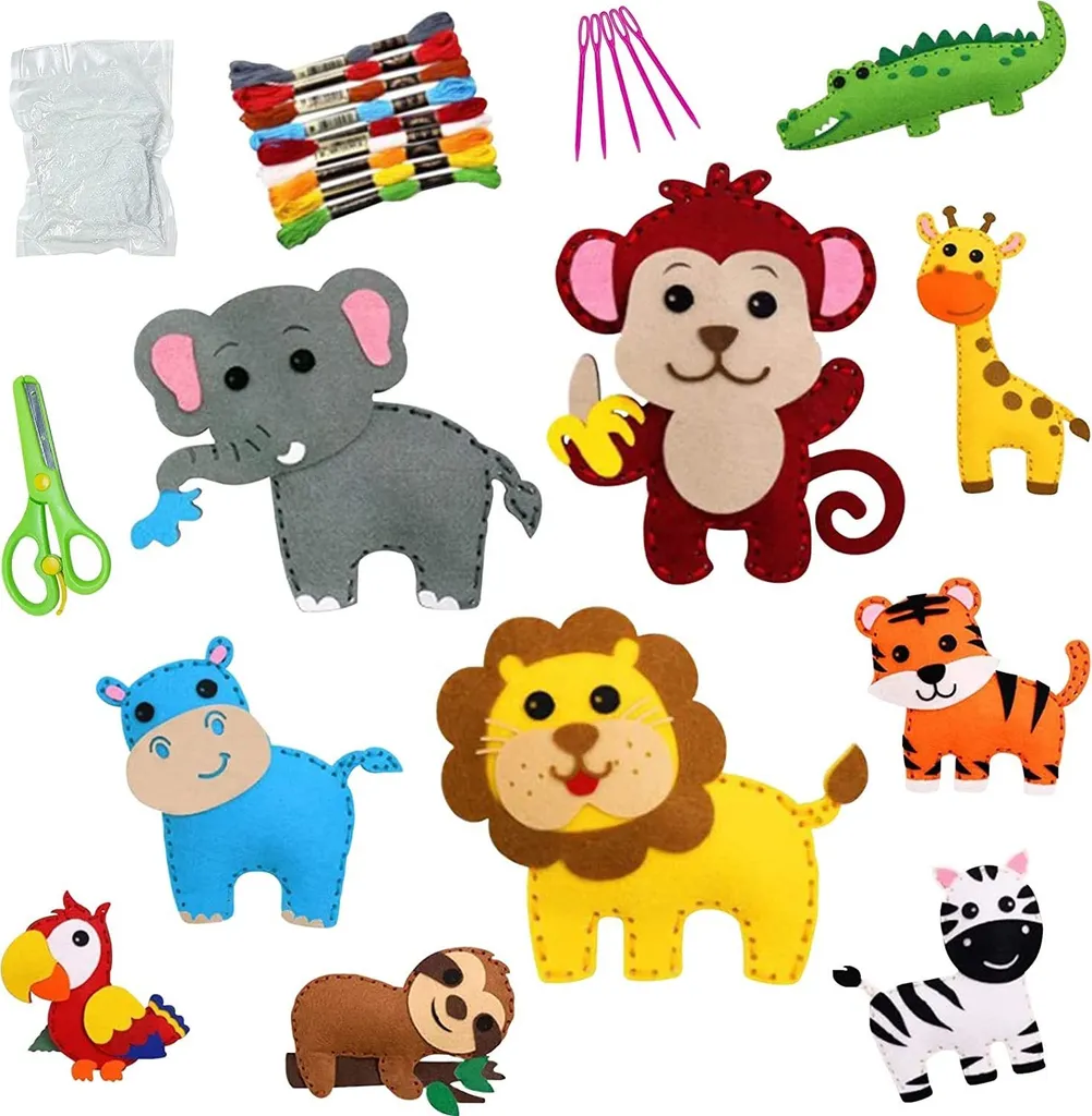 Kit Didattico Cucito Feltro ZOO - 10 Modelli da Realizzare