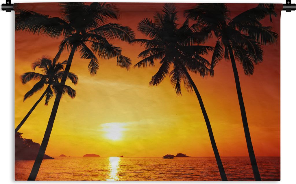 MuchoWow Wandteppich Wandbehang Palme - Sonnenuntergang - Strand - Orange - Tropisch 120x80 cm Tapisserie Dekoration Wandtuch - Wanddekorationen ...