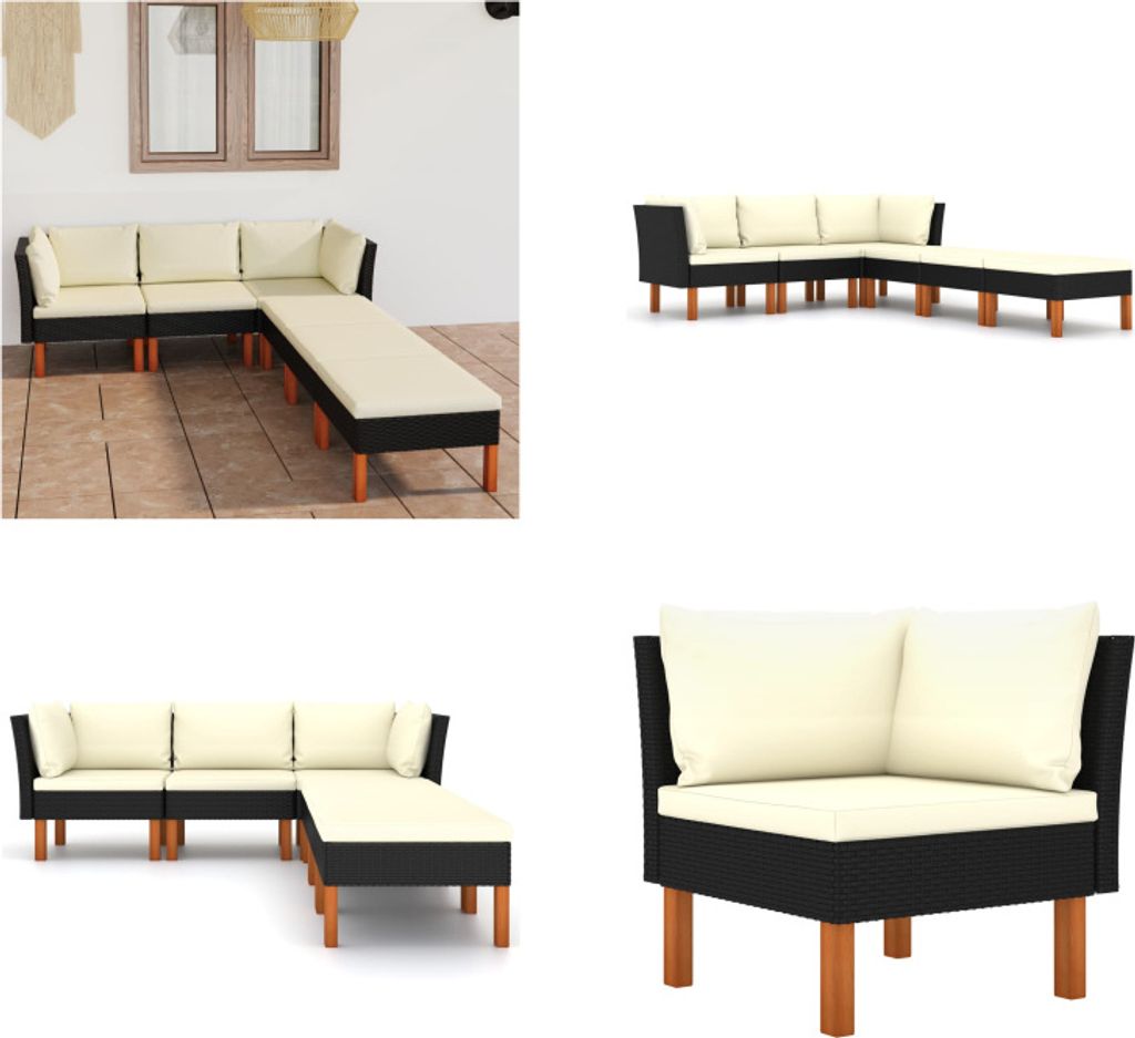 vidaXL 6 tlg. Garten Lounge Set mit Kissen Poly Rattan Schwarz - Garten-Sofa-Set - Garten-Sofa-Sets - Gartenmöbel Set - Gartenmöbel Sets