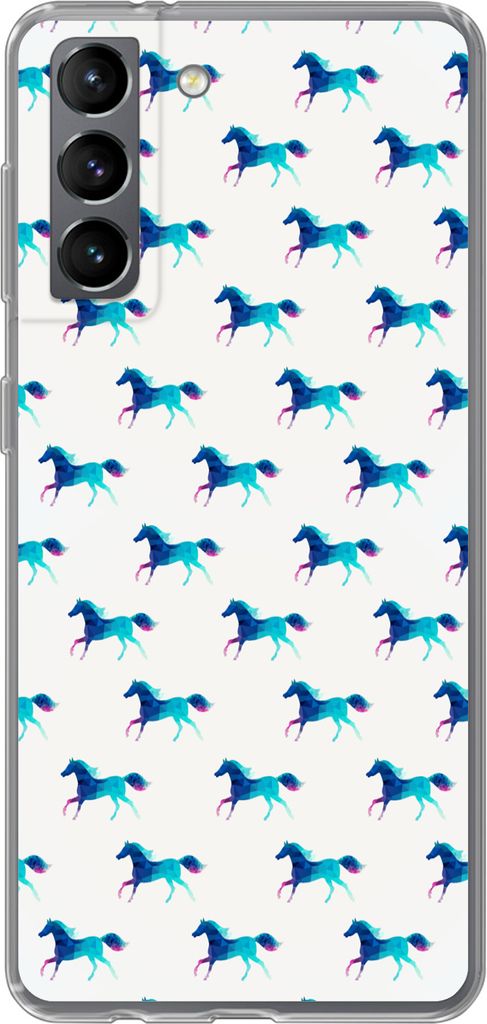 MuchoWow Handyhülle Schutzhülle Hülle für Telefoonhoesje Samsung Galaxy S21 Mädchen - Pferde - Kristall - Muster - Mädchen - Blau - Kinder ...
