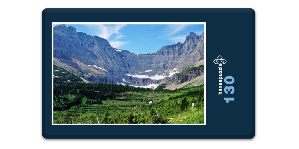 hansepuzzle 17296 - Berge Puzzle, 130 Teile, Natur, 28,7 x 20,0cm mit hochwertiger Aufbewahrung, Kartonbox und wiederverschließbarem Beutel