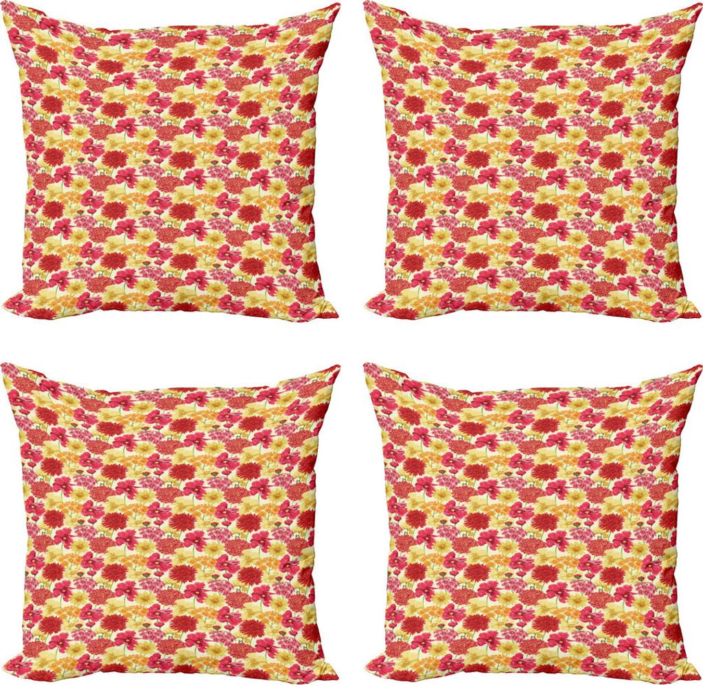 ABAKUHAUS Bunt Kissenbezug Set (4 Stück), Botanical Elements Petal, Moderner Doppelseitiger Digitaldruck, 40 cm x 40 cm, Mehrfarbig