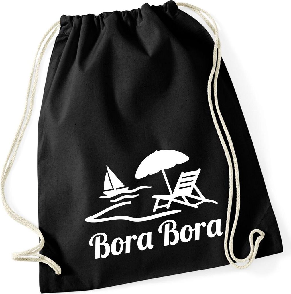 Huuraa Turnbeutel Bora Bora Inselmotiv Französisch-Polynesien 12 Liter Black Baumwolle Rucksack Geschenkidee