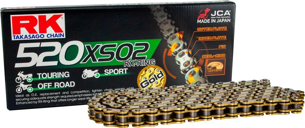 Chaîne de transmission RK GB520XSO2 Or avec 102 maillons RX-Ring