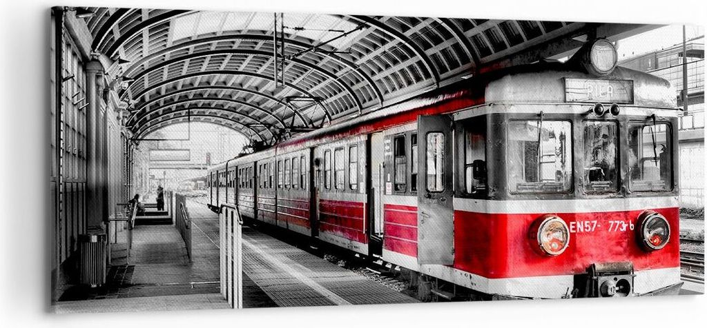 Bild auf Leinwand - Leinwandbild - Bahn Bahnhof Zug Transport - 120x50cm - Wand Bild - Wanddeko - Leinwanddruck - Bilder - Kunstdruck - Wanddekorat...