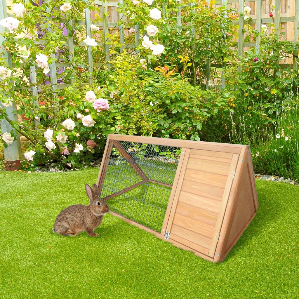 Abri bois pour petits animaux jaune 116cm avec structure triangulaire