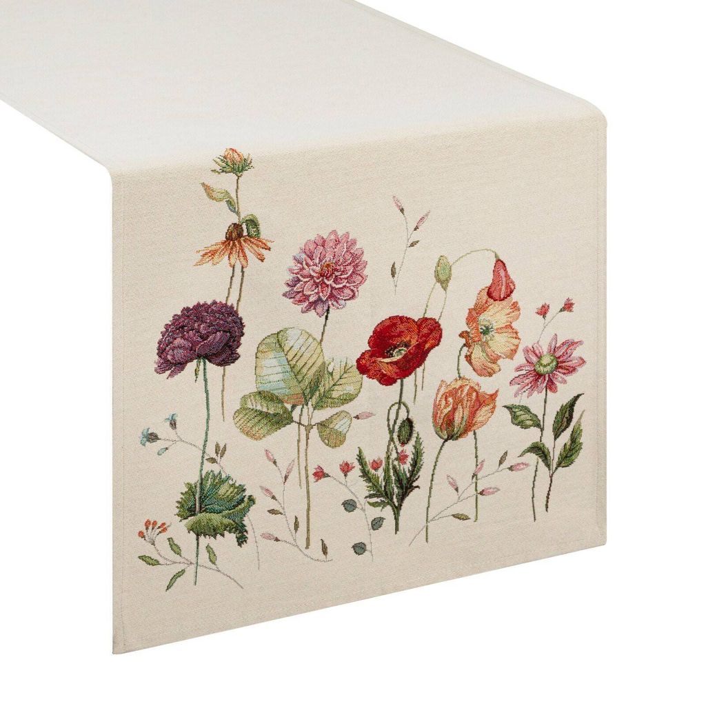 EUROFIRANY | Tischläufer - 1239/NAT - 40x100 cm - Rustikal - Blumenmuster - Hochwertiger Gobelin